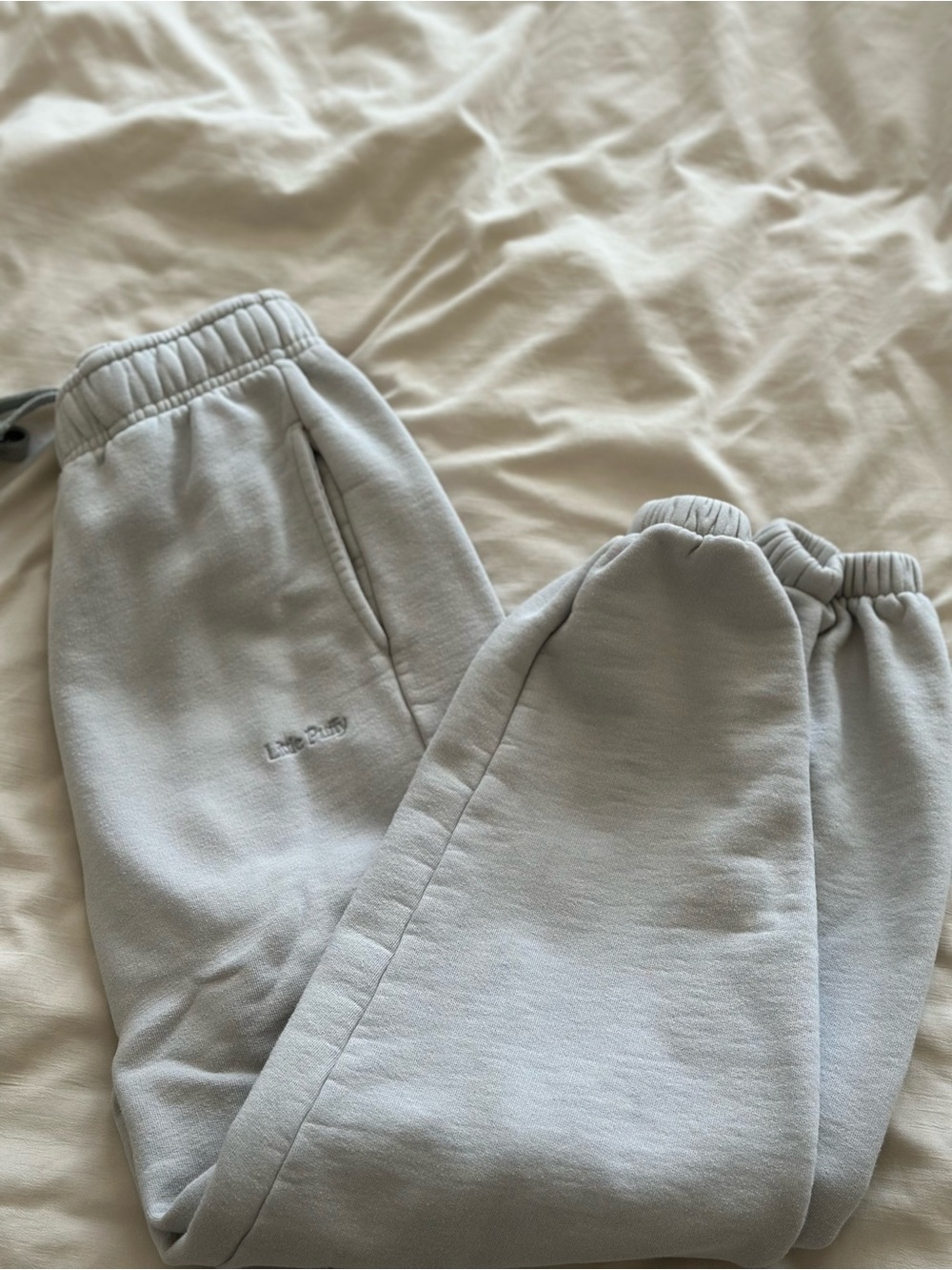 Little Puffy Light Blue Gray Women's Track Joggers - Sweatpants